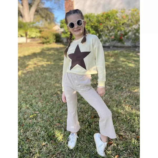 Arshiner Girls Print Flare Leggings Kids Elastic High Waisted Bell Bottoms Yoga Pants with Pockets