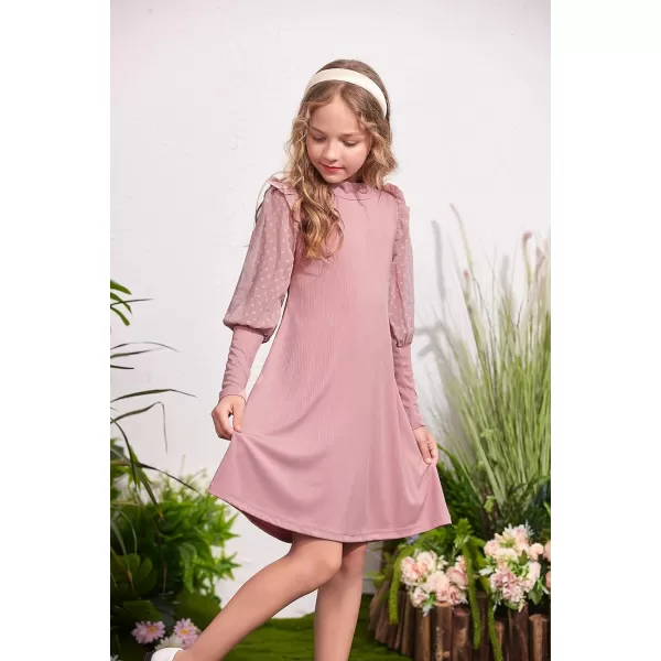 Arshiner Girl's Sheer Contrast Mesh Long Sleeve Stand Collar Casual Vintage Party Dress for 5-13 Years