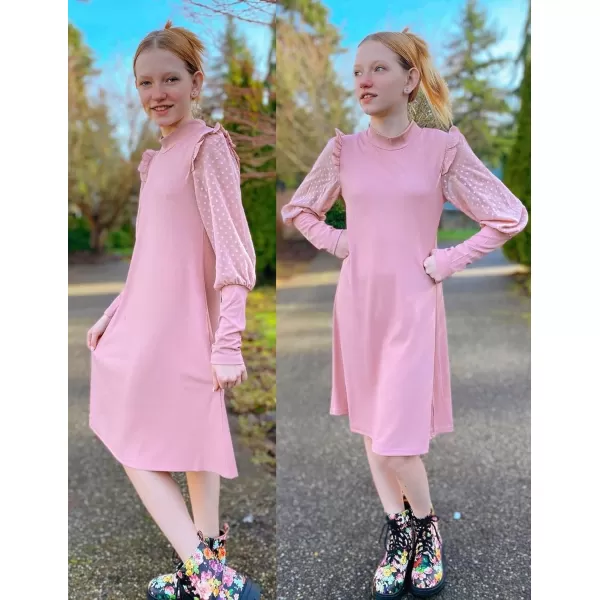 Arshiner Girl's Sheer Contrast Mesh Long Sleeve Stand Collar Casual Vintage Party Dress for 5-13 Years
