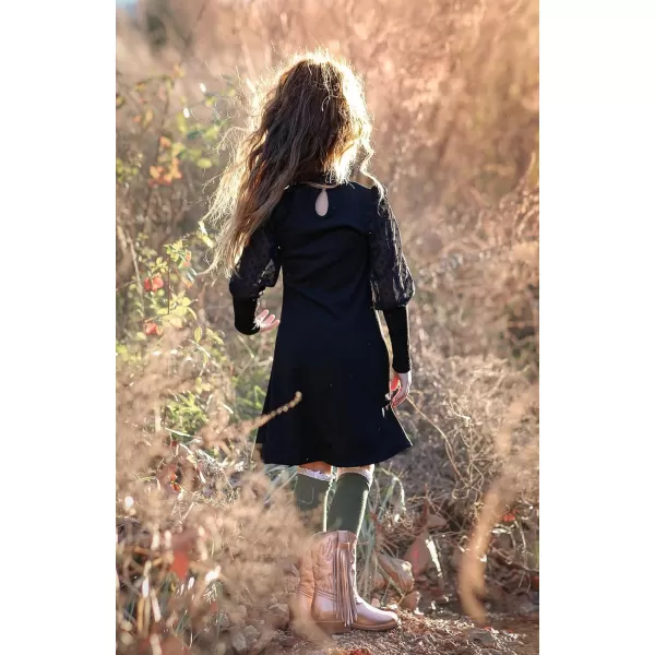 Arshiner Girl's Sheer Contrast Mesh Long Sleeve Stand Collar Casual Vintage Party Dress for 5-13 Years