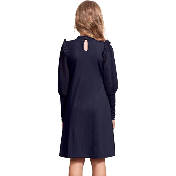 Arshiner Girl's Sheer Contrast Mesh Long Sleeve Stand Collar Casual Vintage Party Dress for 5-13 Years