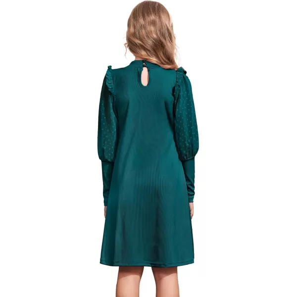 Arshiner Girl's Sheer Contrast Mesh Long Sleeve Stand Collar Casual Vintage Party Dress for 5-13 Years