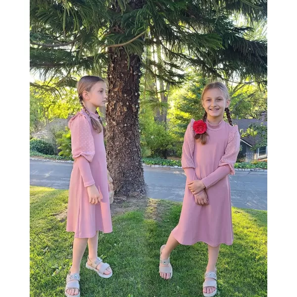 Arshiner Girl's Sheer Contrast Mesh Long Sleeve Stand Collar Casual Vintage Party Dress for 5-13 Years