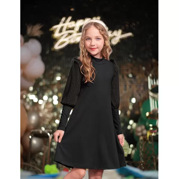 Arshiner Girl's Sheer Contrast Mesh Long Sleeve Stand Collar Casual Vintage Party Dress for 5-13 Years