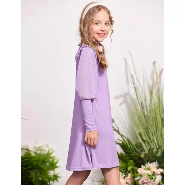 Arshiner Girl's Sheer Contrast Mesh Long Sleeve Stand Collar Casual Vintage Party Dress for 5-13 Years