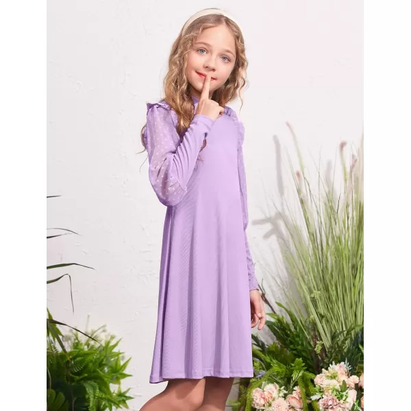 Arshiner Girl's Sheer Contrast Mesh Long Sleeve Stand Collar Casual Vintage Party Dress for 5-13 Years