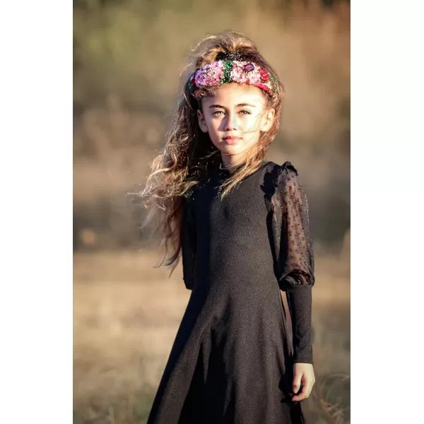 Arshiner Girl's Sheer Contrast Mesh Long Sleeve Stand Collar Casual Vintage Party Dress for 5-13 Years