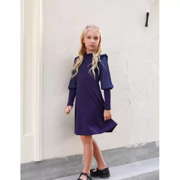 Arshiner Girl's Sheer Contrast Mesh Long Sleeve Stand Collar Casual Vintage Party Dress for 5-13 Years