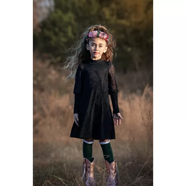 Arshiner Girl's Sheer Contrast Mesh Long Sleeve Stand Collar Casual Vintage Party Dress for 5-13 Years