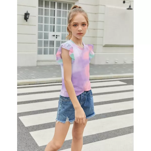 Arshiner Girls Shirt Short-Sleeve Twist Front T-Shirt for Girls Cute Flying Sleeves Summer Blouse for Girls Tunic Tee Tops