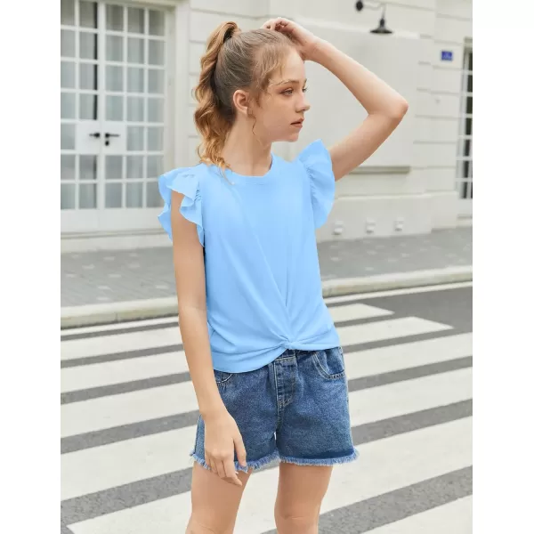 Arshiner Girls Shirt Short-Sleeve Twist Front T-Shirt for Girls Cute Flying Sleeves Summer Blouse for Girls Tunic Tee Tops