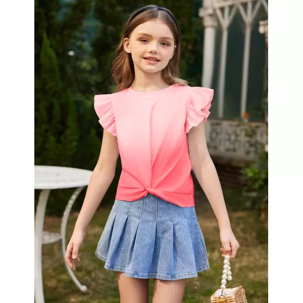 Arshiner Girls Shirt Short-Sleeve Twist Front T-Shirt for Girls Cute Flying Sleeves Summer Blouse for Girls Tunic Tee Tops