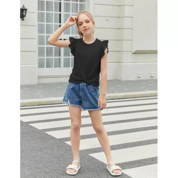 Arshiner Girls Shirt Short-Sleeve Twist Front T-Shirt for Girls Cute Flying Sleeves Summer Blouse for Girls Tunic Tee Tops
