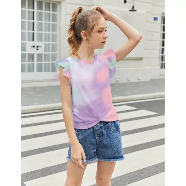 Arshiner Girls Shirt Short-Sleeve Twist Front T-Shirt for Girls Cute Flying Sleeves Summer Blouse for Girls Tunic Tee Tops