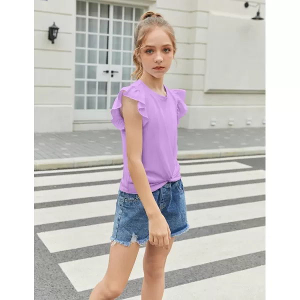Arshiner Girls Shirt Short-Sleeve Twist Front T-Shirt for Girls Cute Flying Sleeves Summer Blouse for Girls Tunic Tee Tops