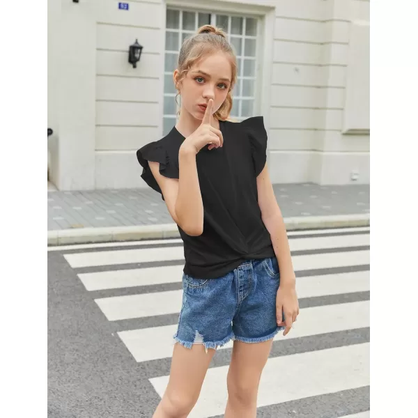 Arshiner Girls Shirt Short-Sleeve Twist Front T-Shirt for Girls Cute Flying Sleeves Summer Blouse for Girls Tunic Tee Tops