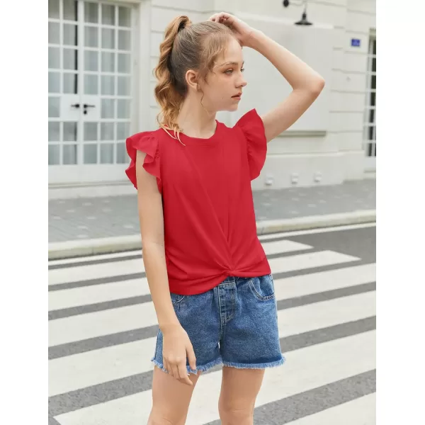 Arshiner Girls Shirt Short-Sleeve Twist Front T-Shirt for Girls Cute Flying Sleeves Summer Blouse for Girls Tunic Tee Tops