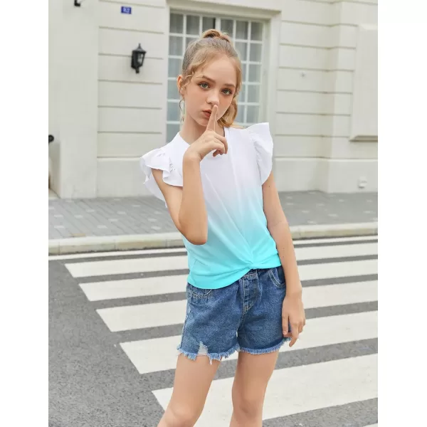 Arshiner Girls Shirt Short-Sleeve Twist Front T-Shirt for Girls Cute Flying Sleeves Summer Blouse for Girls Tunic Tee Tops