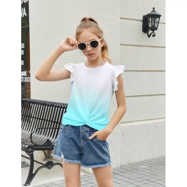 Arshiner Girls Shirt Short-Sleeve Twist Front T-Shirt for Girls Cute Flying Sleeves Summer Blouse for Girls Tunic Tee Tops
