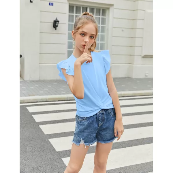 Arshiner Girls Shirt Short-Sleeve Twist Front T-Shirt for Girls Cute Flying Sleeves Summer Blouse for Girls Tunic Tee Tops