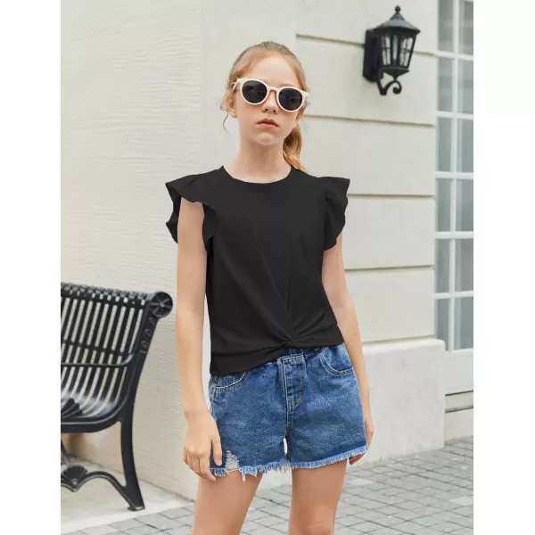 Arshiner Girls Shirt Short-Sleeve Twist Front T-Shirt for Girls Cute Flying Sleeves Summer Blouse for Girls Tunic Tee Tops