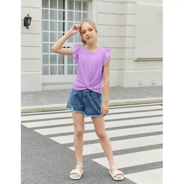 Arshiner Girls Shirt Short-Sleeve Twist Front T-Shirt for Girls Cute Flying Sleeves Summer Blouse for Girls Tunic Tee Tops