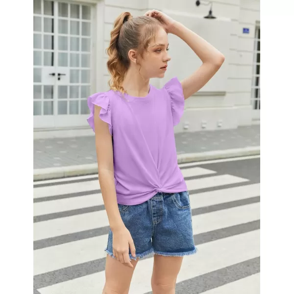 Arshiner Girls Shirt Short-Sleeve Twist Front T-Shirt for Girls Cute Flying Sleeves Summer Blouse for Girls Tunic Tee Tops