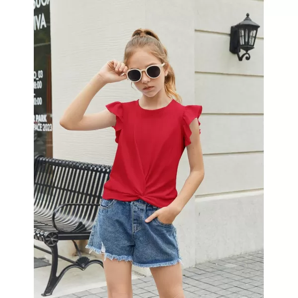 Arshiner Girls Shirt Short-Sleeve Twist Front T-Shirt for Girls Cute Flying Sleeves Summer Blouse for Girls Tunic Tee Tops