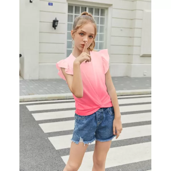 Arshiner Girls Shirt Short-Sleeve Twist Front T-Shirt for Girls Cute Flying Sleeves Summer Blouse for Girls Tunic Tee Tops