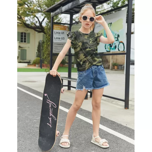 Arshiner Girls Shirt Short-Sleeve Twist Front T-Shirt for Girls Cute Flying Sleeves Summer Blouse for Girls Tunic Tee Tops