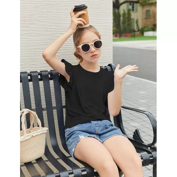 Arshiner Girls Shirt Short-Sleeve Twist Front T-Shirt for Girls Cute Flying Sleeves Summer Blouse for Girls Tunic Tee Tops