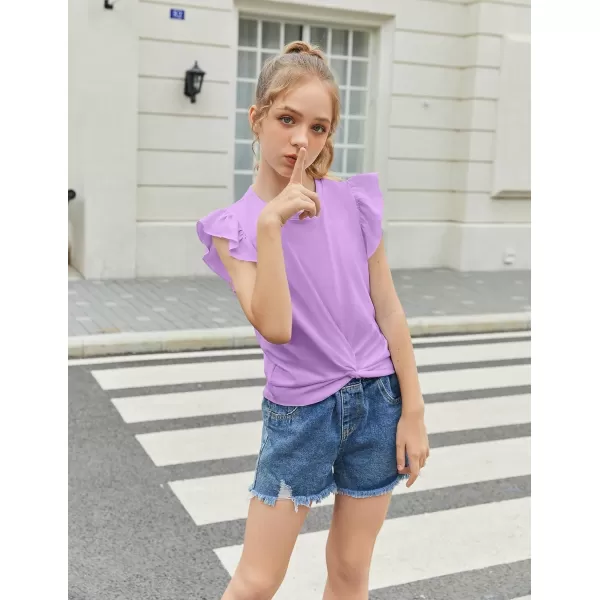 Arshiner Girls Shirt Short-Sleeve Twist Front T-Shirt for Girls Cute Flying Sleeves Summer Blouse for Girls Tunic Tee Tops