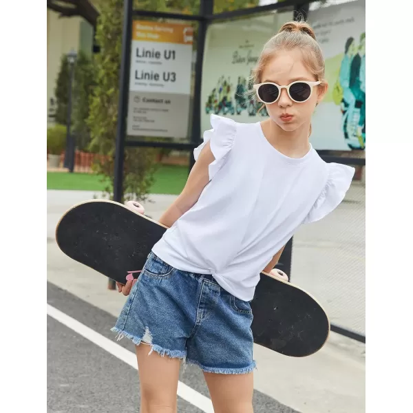 Arshiner Girls Shirt Short-Sleeve Twist Front T-Shirt for Girls Cute Flying Sleeves Summer Blouse for Girls Tunic Tee Tops