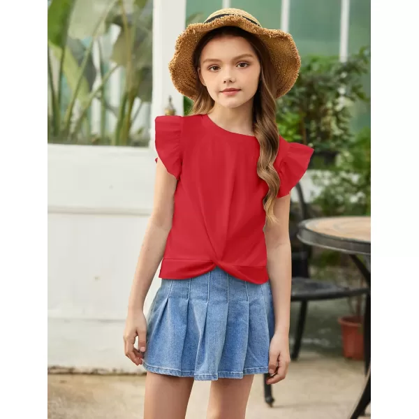 Arshiner Girls Shirt Short-Sleeve Twist Front T-Shirt for Girls Cute Flying Sleeves Summer Blouse for Girls Tunic Tee Tops