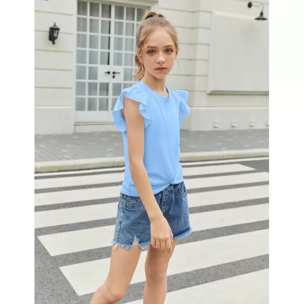 Arshiner Girls Shirt Short-Sleeve Twist Front T-Shirt for Girls Cute Flying Sleeves Summer Blouse for Girls Tunic Tee Tops