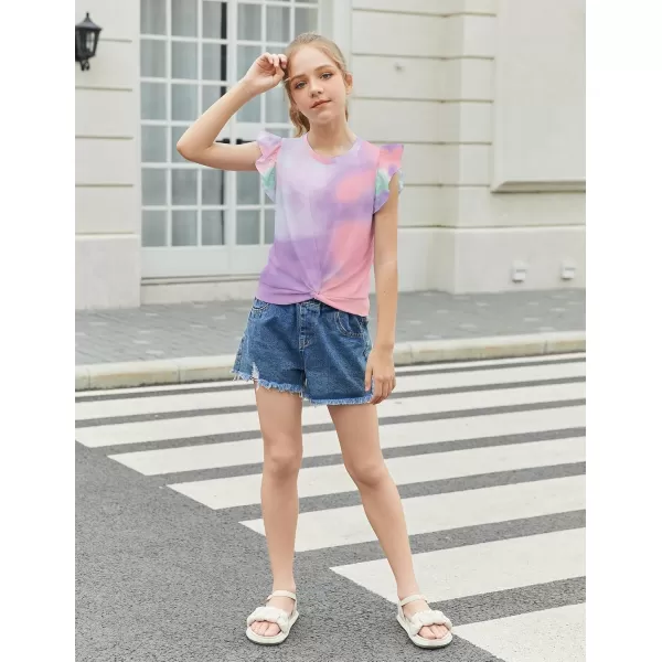 Arshiner Girls Shirt Short-Sleeve Twist Front T-Shirt for Girls Cute Flying Sleeves Summer Blouse for Girls Tunic Tee Tops