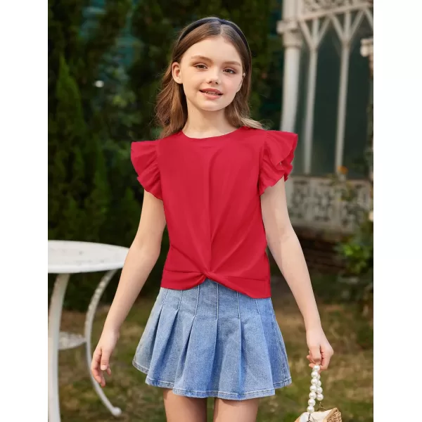 Arshiner Girls Shirt Short-Sleeve Twist Front T-Shirt for Girls Cute Flying Sleeves Summer Blouse for Girls Tunic Tee Tops