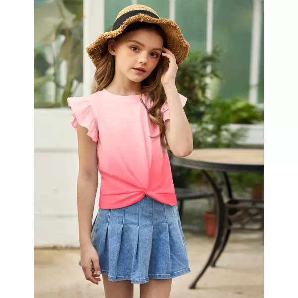 Arshiner Girls Shirt Short-Sleeve Twist Front T-Shirt for Girls Cute Flying Sleeves Summer Blouse for Girls Tunic Tee Tops