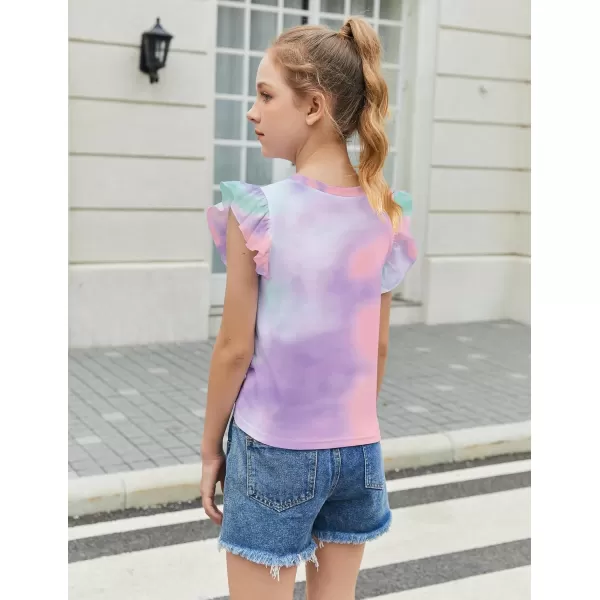 Arshiner Girls Shirt Short-Sleeve Twist Front T-Shirt for Girls Cute Flying Sleeves Summer Blouse for Girls Tunic Tee Tops
