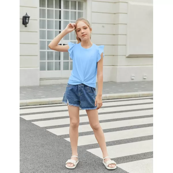 Arshiner Girls Shirt Short-Sleeve Twist Front T-Shirt for Girls Cute Flying Sleeves Summer Blouse for Girls Tunic Tee Tops