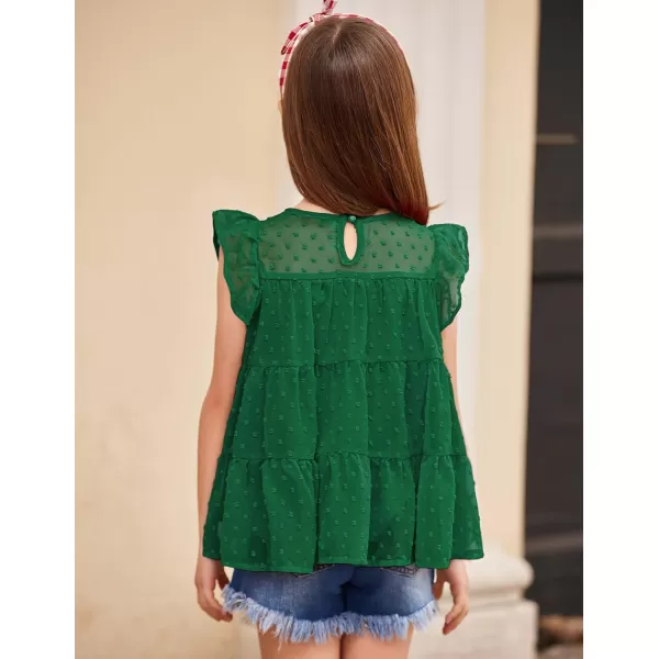 Arshiner Girls Shirts Ruffle Sleeve Summer Tops Chiffon Swiss Dot Casual Blouses Tunic