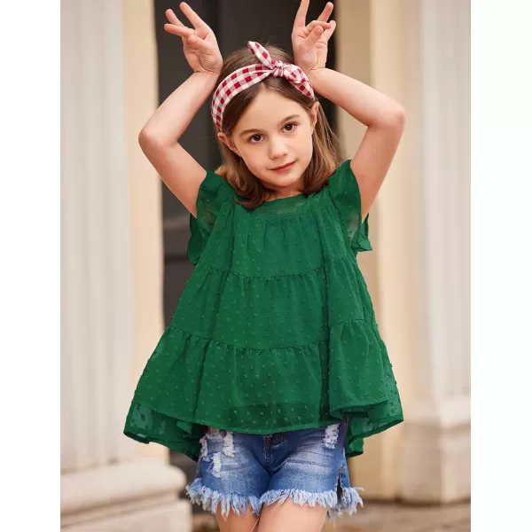 Arshiner Girls Shirts Ruffle Sleeve Summer Tops Chiffon Swiss Dot Casual Blouses Tunic