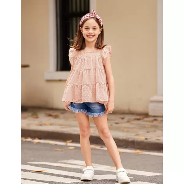 Arshiner Girls Shirts Ruffle Sleeve Summer Tops Chiffon Swiss Dot Casual Blouses Tunic