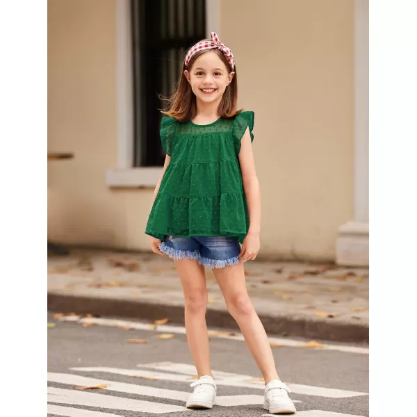 Arshiner Girls Shirts Ruffle Sleeve Summer Tops Chiffon Swiss Dot Casual Blouses Tunic