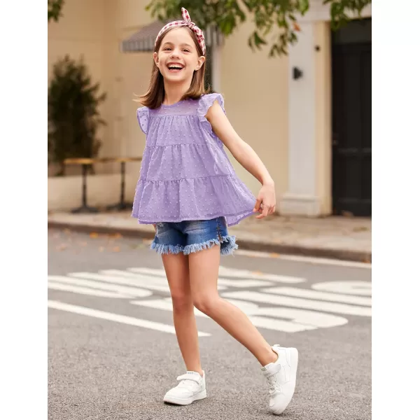 Arshiner Girls Shirts Ruffle Sleeve Summer Tops Chiffon Swiss Dot Casual Blouses Tunic