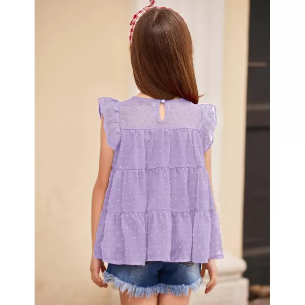 Arshiner Girls Shirts Ruffle Sleeve Summer Tops Chiffon Swiss Dot Casual Blouses Tunic