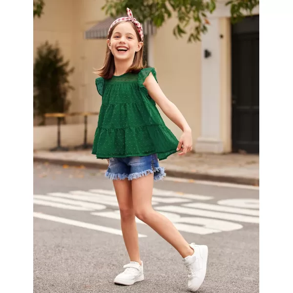 Arshiner Girls Shirts Ruffle Sleeve Summer Tops Chiffon Swiss Dot Casual Blouses Tunic