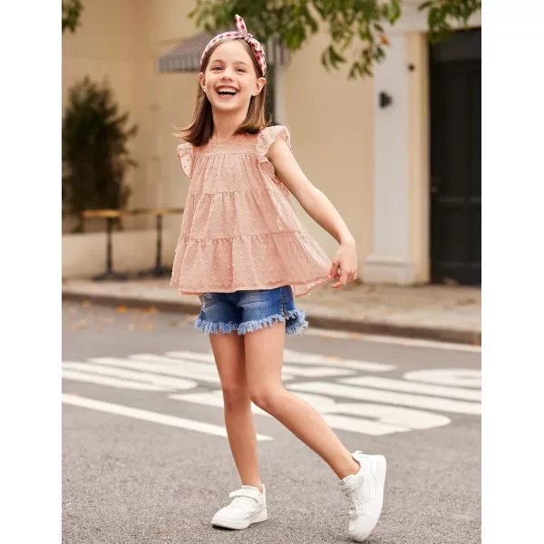 Arshiner Girls Shirts Ruffle Sleeve Summer Tops Chiffon Swiss Dot Casual Blouses Tunic
