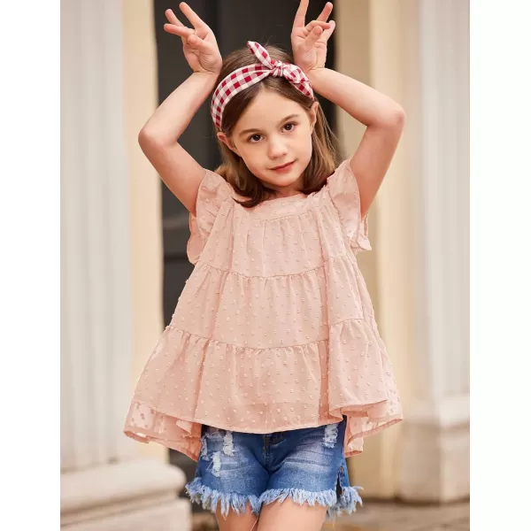 Arshiner Girls Shirts Ruffle Sleeve Summer Tops Chiffon Swiss Dot Casual Blouses Tunic