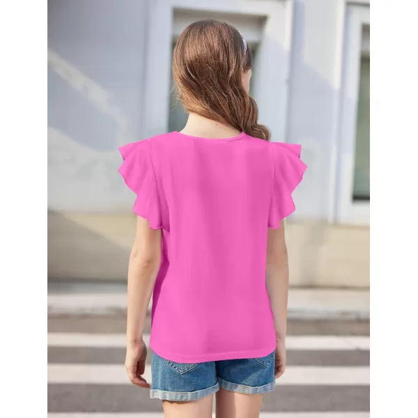 Arshiner Girls Shirts Short Sleeve Tee Ruffle Solid Summer Keyhole Neck Cotton Blouse Tops